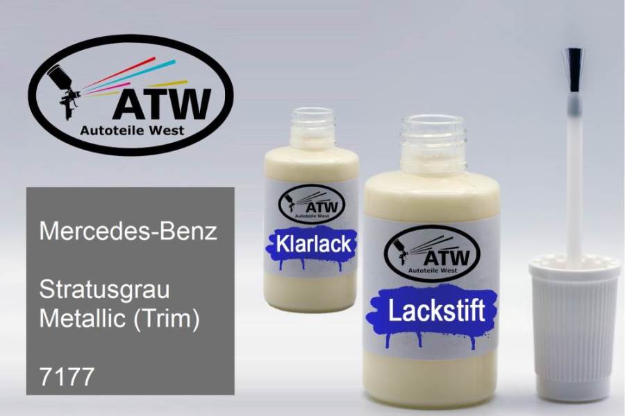 Mercedes-Benz, Stratusgrau Metallic (Trim), 7177: 20ml Lackstift + 20ml Klarlack - Set, von ATW Autoteile West.